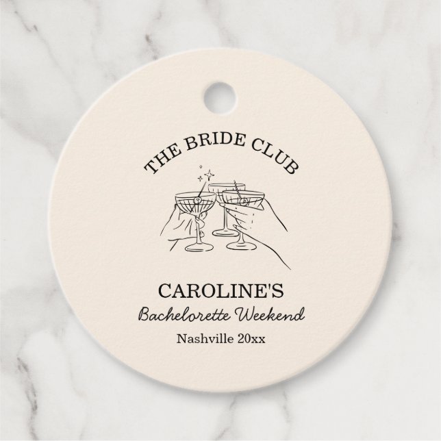 Bride Club Bachelorette Weekend Favor Cocktail  Geschenkanhänger (Vorderseite)
