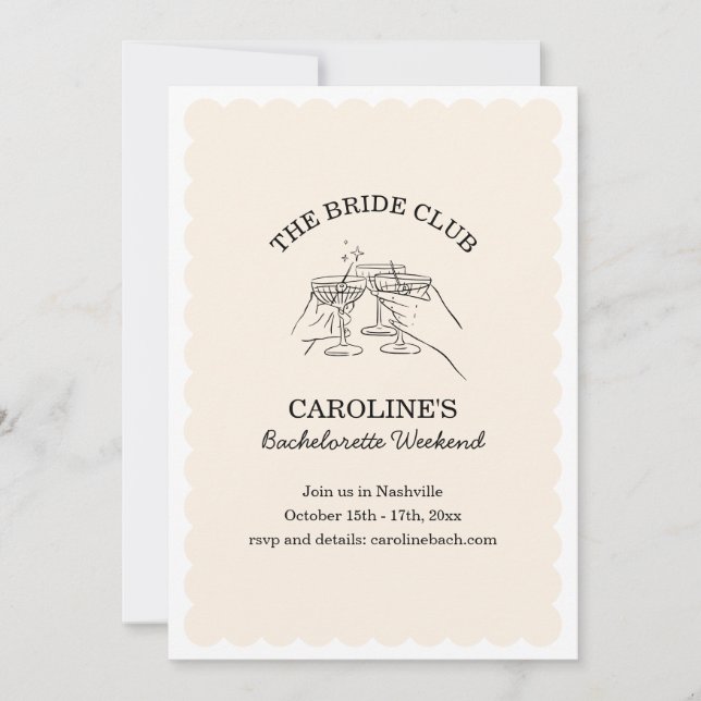 Bride Club Weekend Cocktail Bachelorette Party Einladung (Vorderseite)