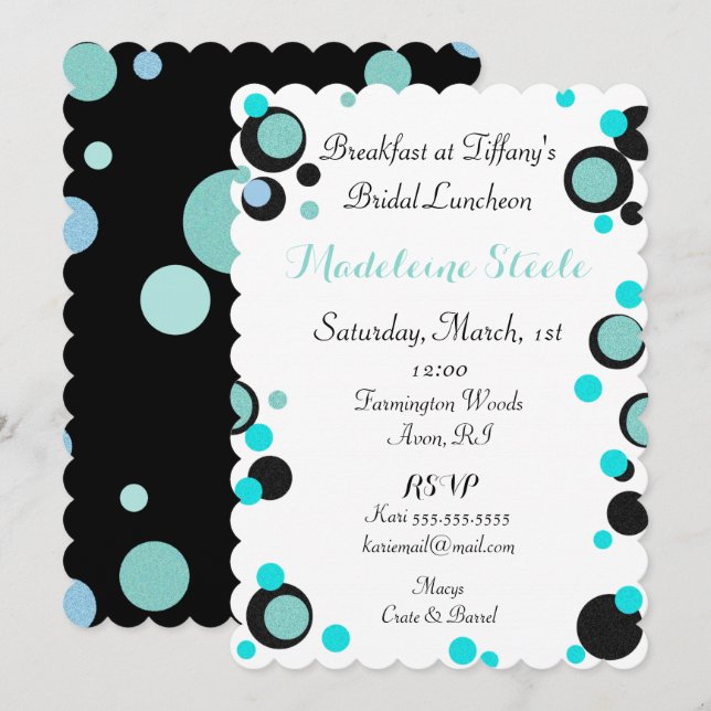BRIDE & CO Aquamarin Blue Black Polka Dot Party Du Einladung (Vorne/Hinten)