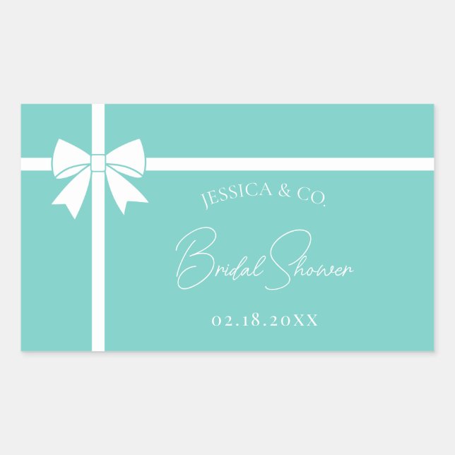 Bride & Co Elegantes Brautparty mit weißem Bow Rib Rechteckiger Aufkleber (Vorderseite)