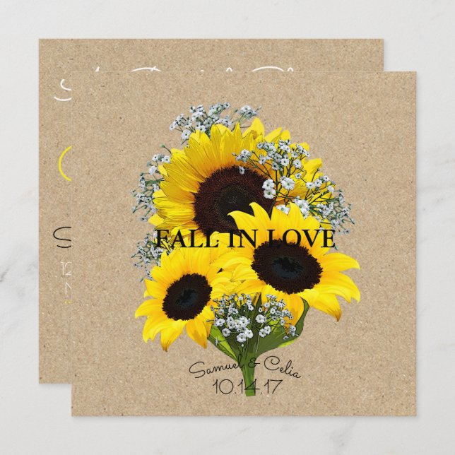 BRIDE & CO Kraft Autumn Bride Sunflower Invitation (Devant / Derrière)