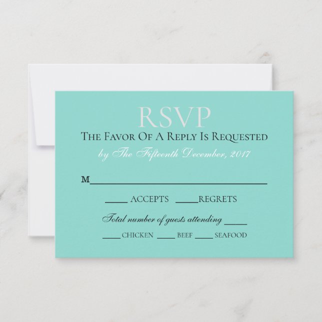 Bride & Co Wedding Suite Elegantes Aquamarines Bla RSVP Karte (Vorderseite)