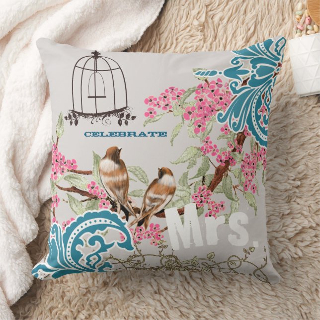 Bride Damask Love Bird Cherry Blossom Birdcage Kissen (Decke)