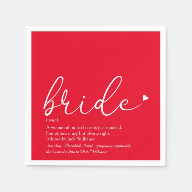 Bride Definition Brautparty Chic Script Red Serviette (Vorderseite)