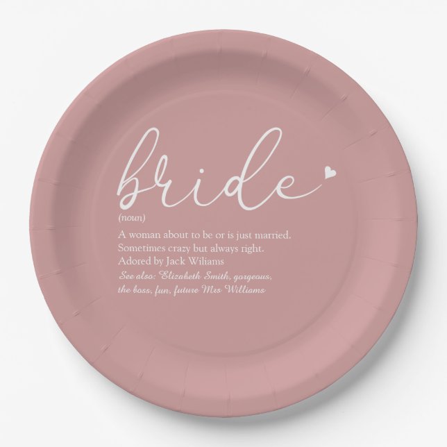 Bride Definition Brautparty Dusty Rose Pappteller (Vorderseite)