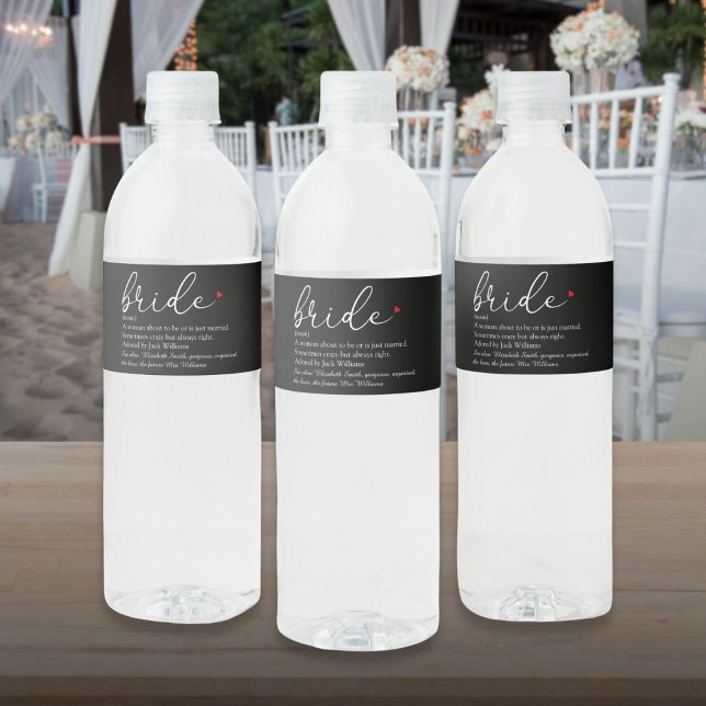 Bride Definition, Brautparty-Elegante-Script (Bride Definition Bridal Shower Elegant Script Water Bottle Label)