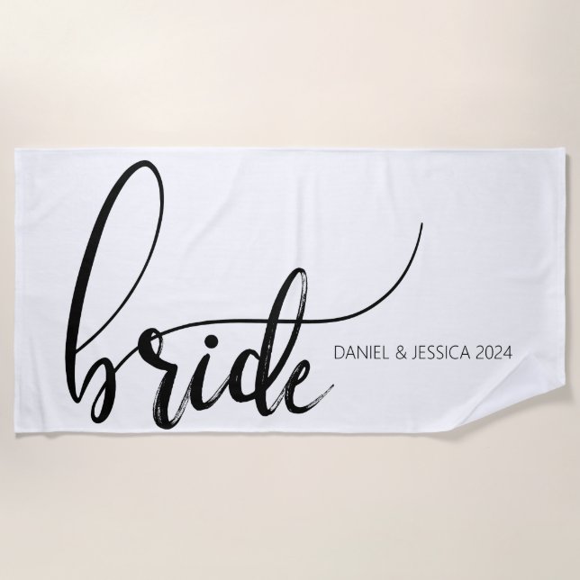 Bride Elegant Minimalistisch Wedding Beach Badtuch Strandtuch (Vorderseite)