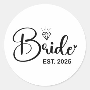 Bride Est. 2025 Verheiratete Hochzeit Brautparty B Runder Aufkleber