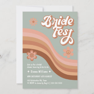 Bride Fest Groovy Retro Daisy Brautparty Sage Einladung