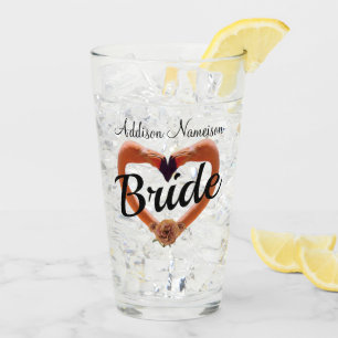 Bride Flamingo Hochzeitsherz Glas