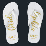 Bride Flip Flops für Hochzeit, Bachelorette | Gold<br><div class="desc">Flip Flops für die Braut in weiß und gold. Sie können für Ihre gesamte Hochzeitsfeier und Gäste für Ihre Hochzeit,  Dusche oder Bachelorette Wochenende anpassen.</div>