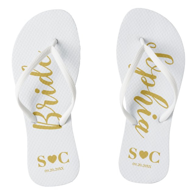 Bride Flip Flops für Hochzeit, Bachelorette | Gold (Fußbett)