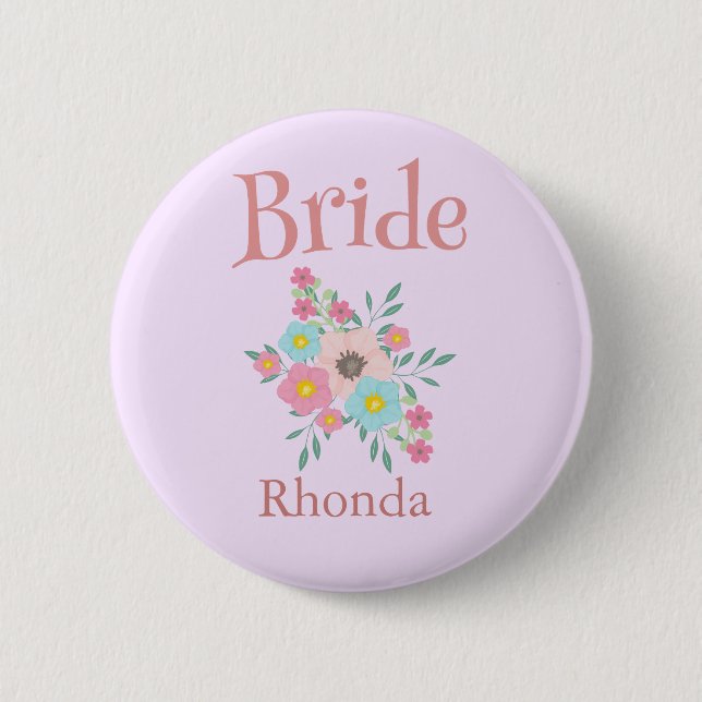 Bride Floral Wedding Brautparty Button (Vorderseite)