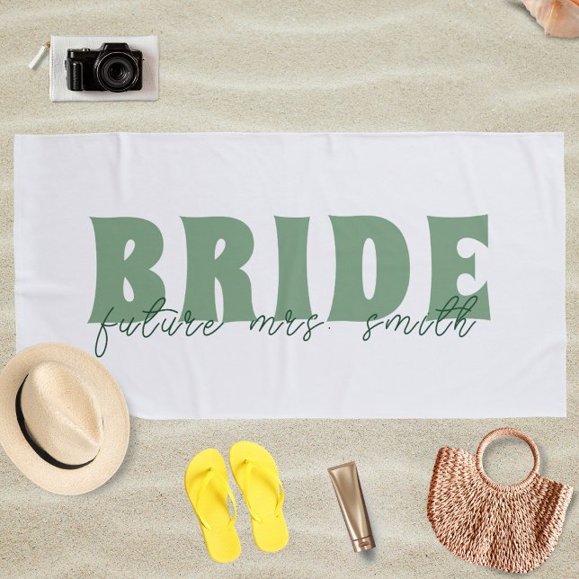 Bride Future Frau Individuelle Name White und Gree Strandtuch (Von Creator hochgeladen)