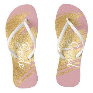 Bride Geschenke Sandals Elegantes Gold und Schwarz Flip Flops