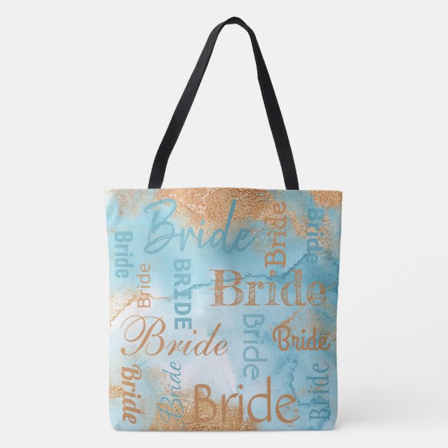 Bride Gold Turquoise Script Moderne Hochzeit Tasche (Vorderseite)