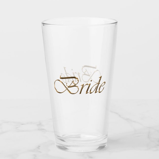 Bride, goldene Drehbuch eleganten chic Clear Trink Glas (Vorderseite)