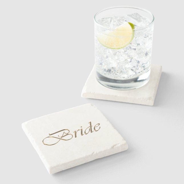 Bride, Goldene Schrift, eleganter Chic Steinuntersetzer (Seitenansicht)
