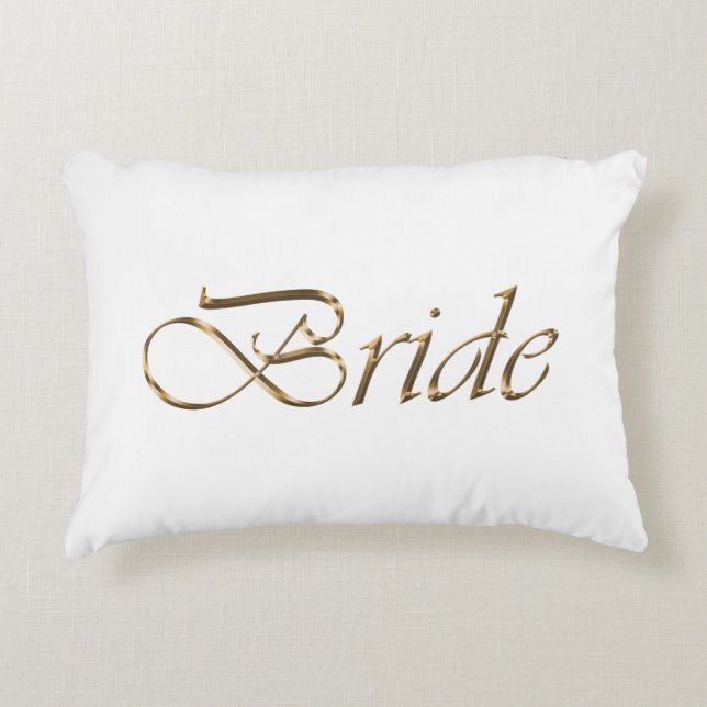 Bride, goldenes Drehbuch elegantes Weiß Dekokissen (Vorderseite)