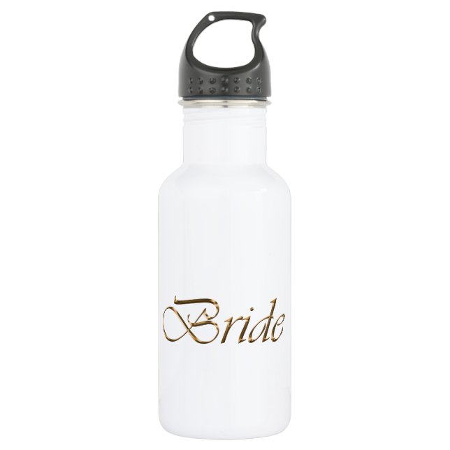 Bride, goldenes Drehbuch elegantes Weiß Edelstahlflasche (Vorderseite)