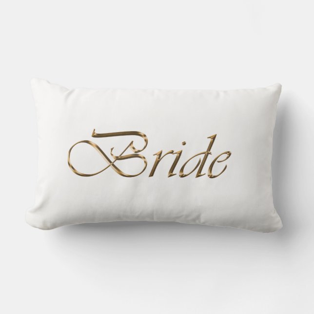 Bride, goldenes Drehbuch elegantes Weiß Lendenkissen (Vorderseite)