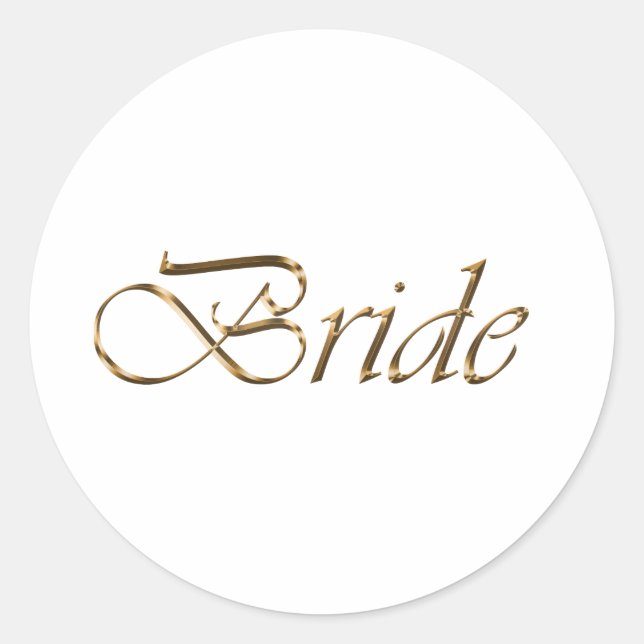 Bride, goldenes Drehbuch elegantes Weiß Runder Aufkleber (Vorderseite)