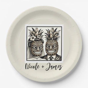 Bride & Groom Aloha Ananas Tiki Hochzeit Pappteller