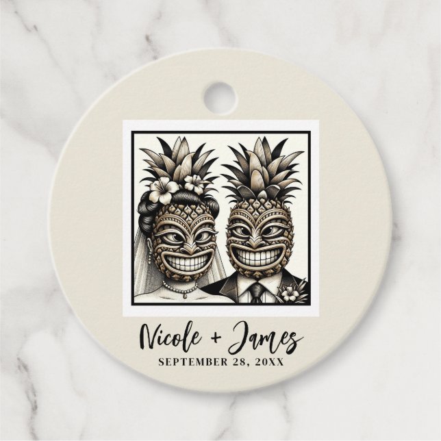 Bride & Groom Aloha Pineaple Tiki Wedding Geschenkanhänger (Vorderseite)