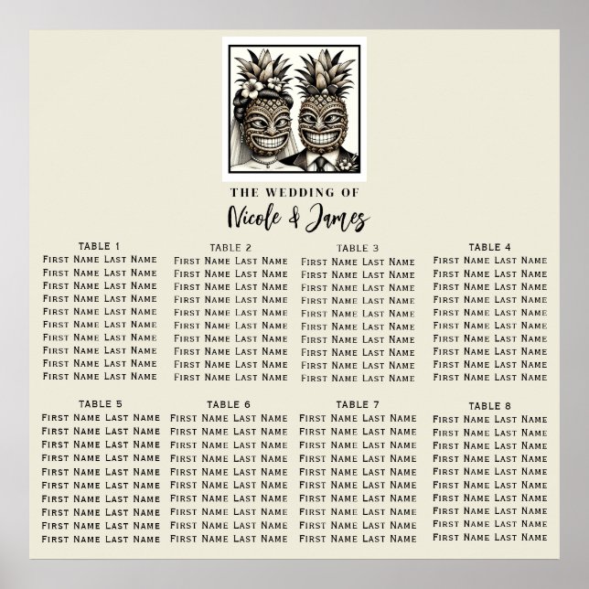 Bride & Groom Aloha Pineaple Tiki Wedding Sitzplat Poster (Vorne)