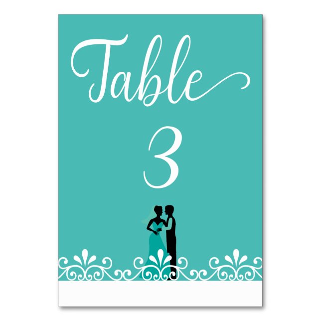 Bride Groom Aquamarin White Elegante Hochzeit Tischnummer (Vorderseite)