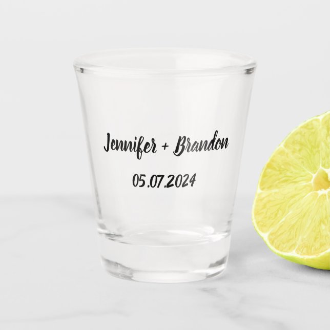 Bride Groom Black Eleganter Individuelle Name Hoch Schnapsglas (Vorderseite)