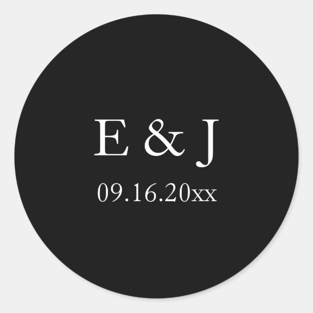 Bride Groom Black Wedding Monogram Minimalistisch Runder Aufkleber (Vorderseite)