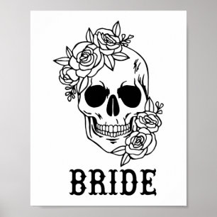 Bride Groom Bloral Skull Halloween Bachelo Poster