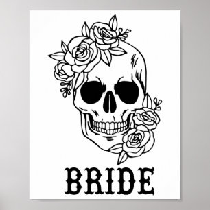 Bride Groom Bloral Skull Halloween Bachelo Poster