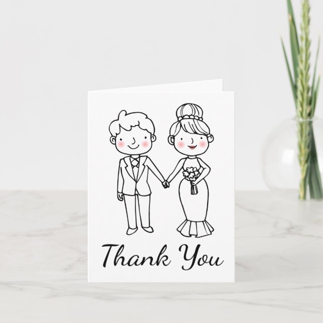 Bride Groom Cartoon Vintage Wedding Vielen Dank Dankeskarte (Vorderseite)