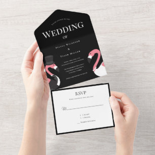 Bride Groom Flamingo Wedding All In One Einladung