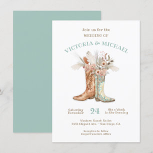 Bride & Groom Floral Boots Cowboy Western Hochzeit Einladung