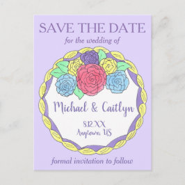 Bride Groom Floral Wedding Cake Save the Date Ankündigungspostkarte