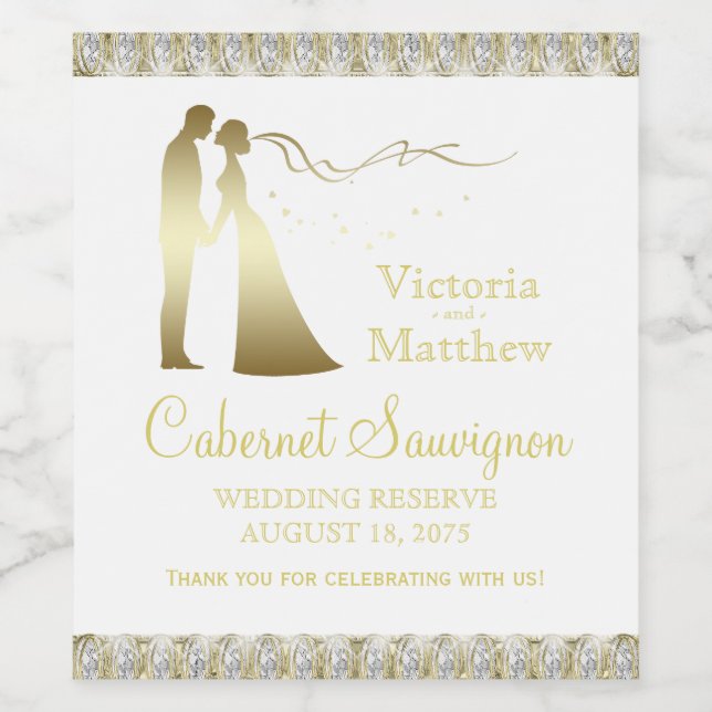 Bride Groom Gold Wedding Weinetikett (Einzelnes Label)