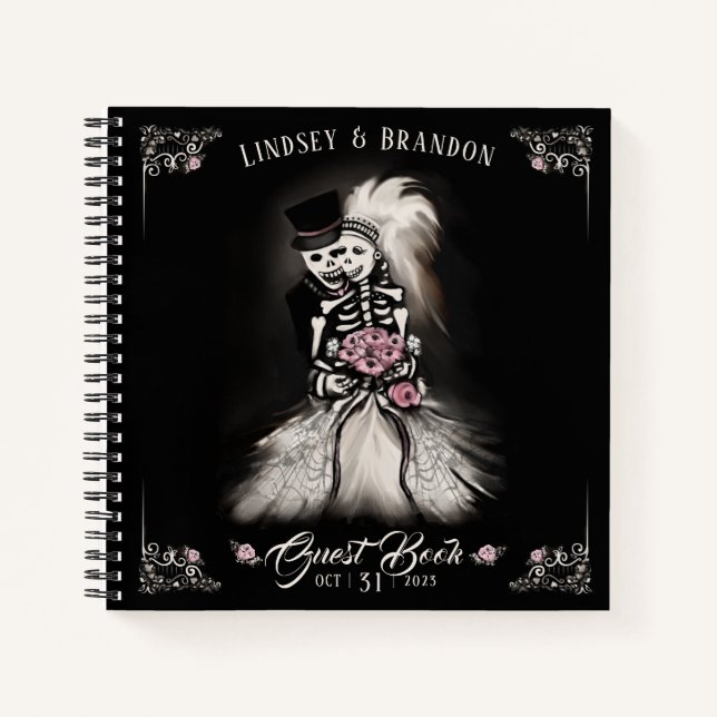 Bride Groom Halloween Skeletons Wedding Guest Book Notizbuch (Vorderseite)