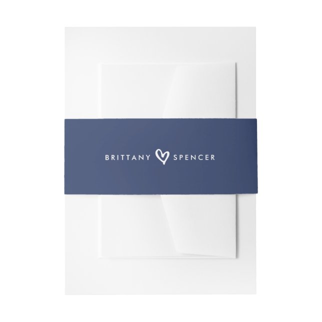 BRIDE & GROOM HEART Modernes, stilvolles marinebla Einladungsbanderole (Vorderseite Beispiel)