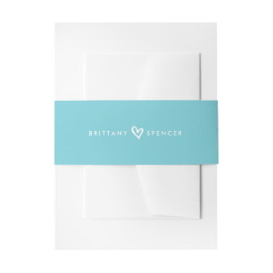 BRIDE & GROOM HERZ Modernes, stilvolles Aqua Blue Einladungsbanderole