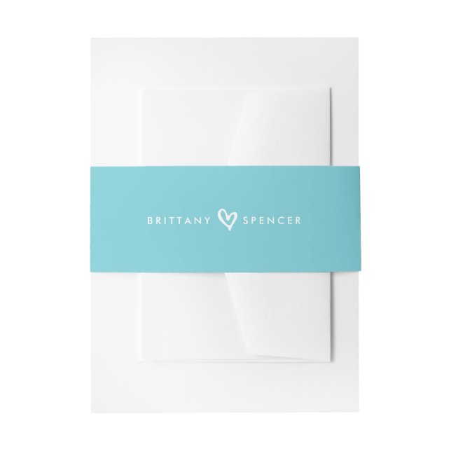 BRIDE & GROOM HERZ Modernes, stilvolles Aqua Blue Einladungsbanderole (Vorderseite Beispiel)