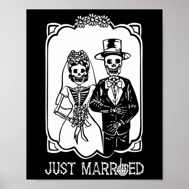 Bride Groom Just Married Skeleton Halloween Couple Poster (Vorne)