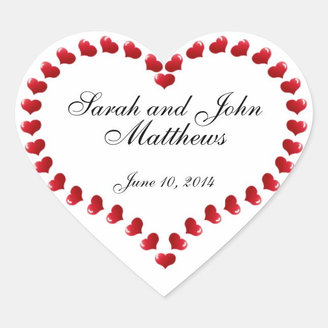 Bride Groom Names Hearts Gastgeschenk Hochzeit Sti Herz-Aufkleber (Vorderseite)