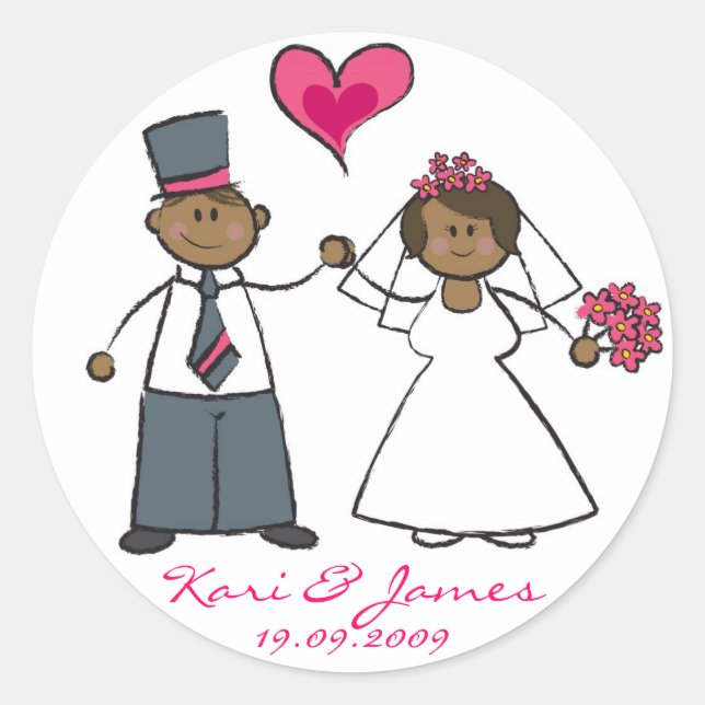 Bride & Groom Niedlichen Ehepaar Mr. & Mrs. Weddin Runder Aufkleber (Vorderseite)