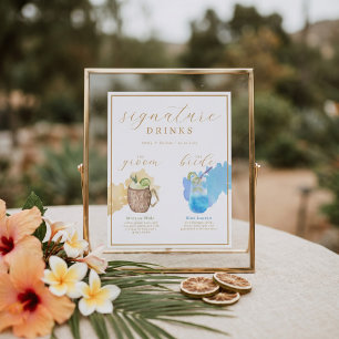 Bride & Groom Signature Drinks Aquarellcocktail Poster