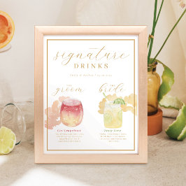 Bride & Groom Signature Drinks Aquarellcocktail Poster