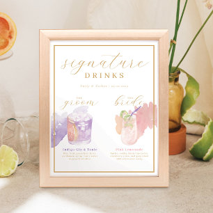 Bride & Groom Signature Drinks Wasserfarben-Cockta Poster