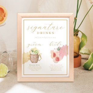 Bride & Groom Signature Drinks Wasserfarben-Cockta Poster